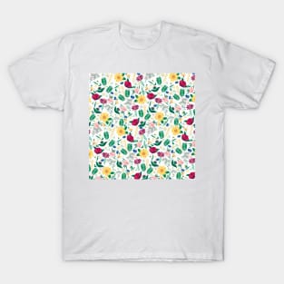 Pretty Colorful Wild Floral White Design T-Shirt